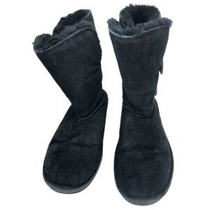 Bearpaw Black Ankle Boots Women 9 Suede Wool Blend 682W Abigail Pull On Winter